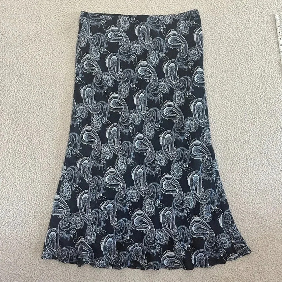 Vintage Silk Maxi Skirt Womens Size 12 Paisley Slip Black Contrast Flowing Midi - Picture 10 of 16